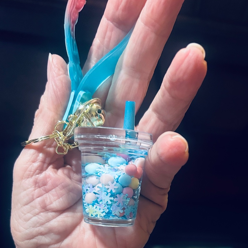 Bubble Boba BLUE Tea Keychain Bag Charm w Wristlet 🫧🫧🧋🧋🪆NEW